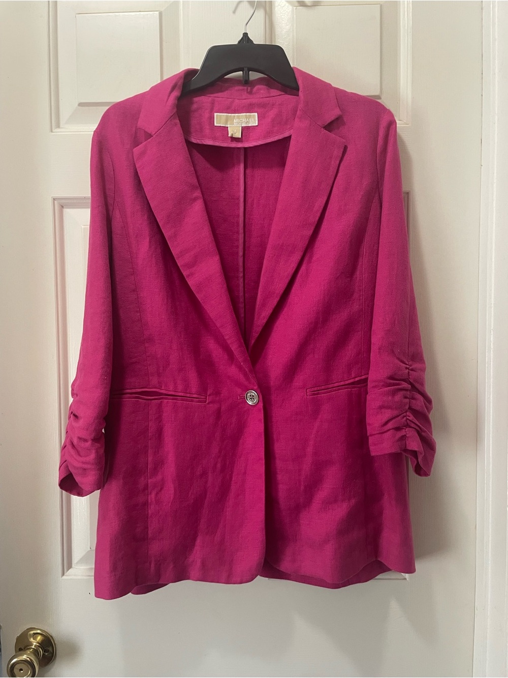 Michael Kors Women’s Fuchsia 3/4 Sleeve Linen Boyfriend Blazer Jacket size 12 - Picture 2 of 9